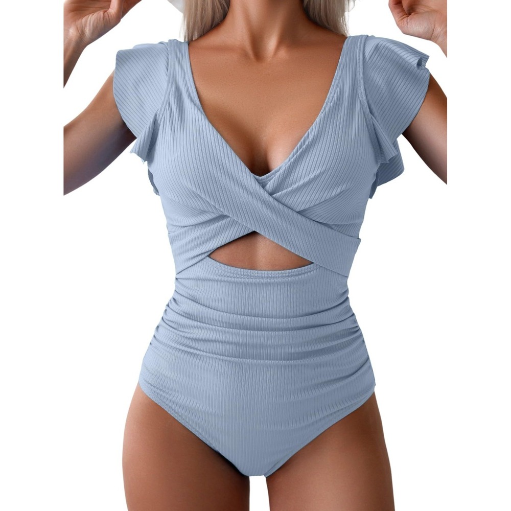 B2prity‎ Women's One Piece Swimsuit Ruffle Cutout Bathing Suits Slimming Mint Sm